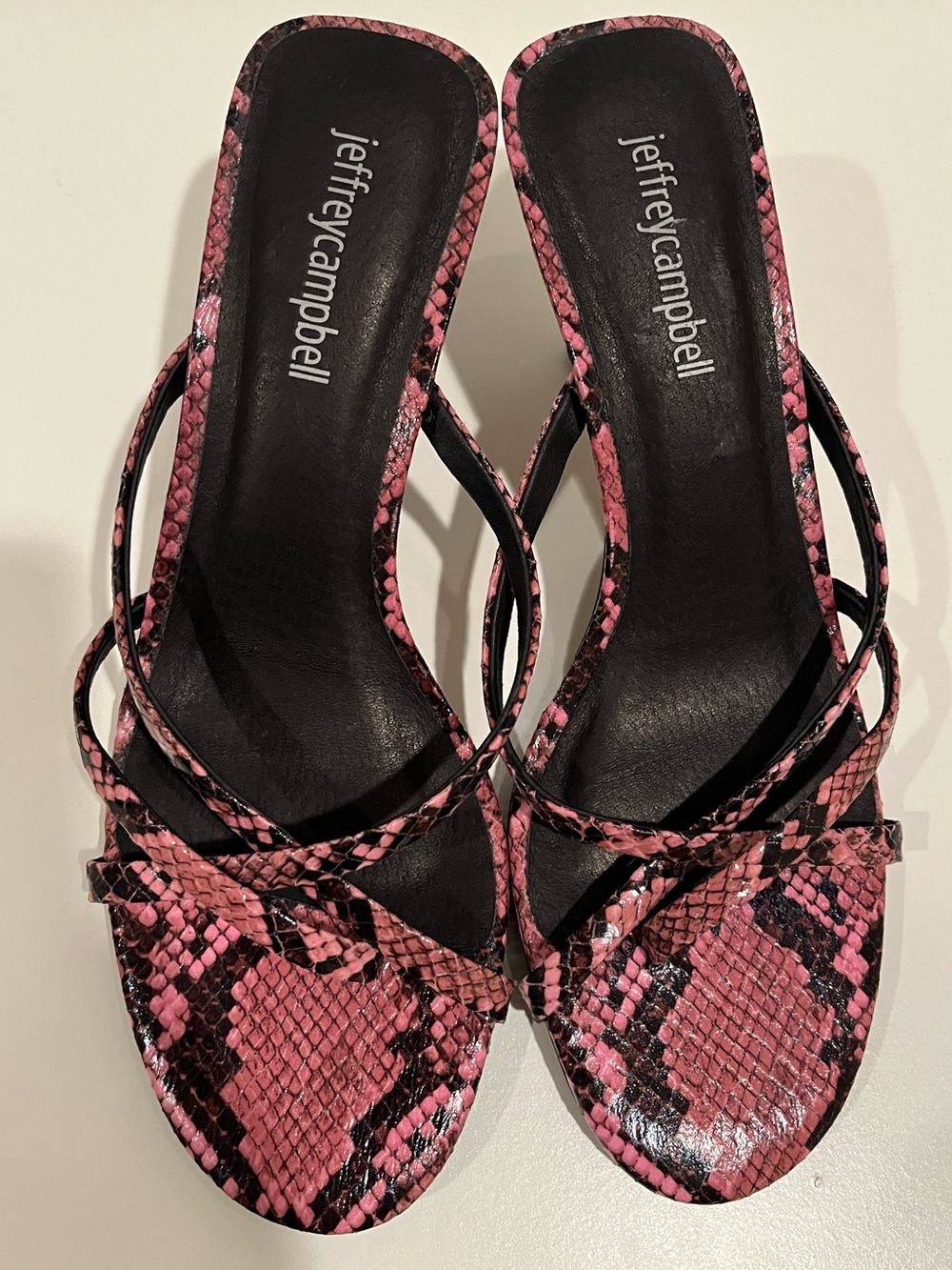 Jeffrey Campbell Pink Snake-Print Strappy High-Heel Sandals